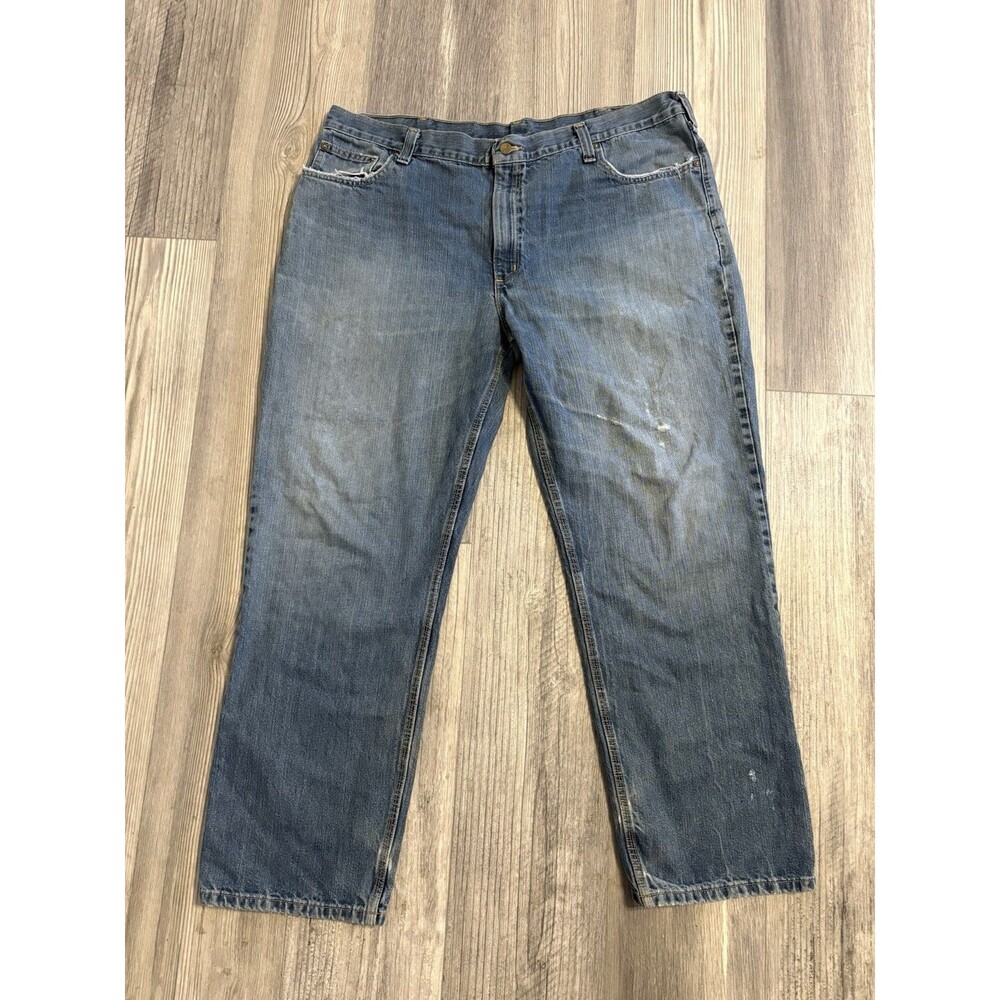 Carhartt Jeans Mens 42x32 Blue Relaxed Fit Straight Leg Medium Wash Distressed